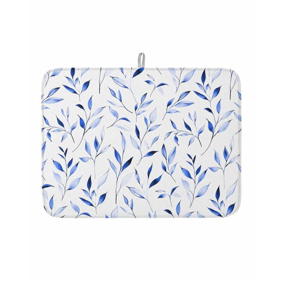 Dish Drying Mat for Kitchen Counter Blue Leaves Drying Pad Absorbent Drying Mats for Countertops Sinks Draining Racks Leaf Plant Nature Reversible Drainer Kitchen Accessories 18x24 Inch