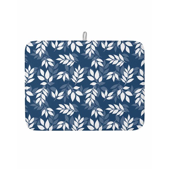 Dish Drying Mat for Kitchen Counter Blue Leaves Drying Pad Absorbent Drying Mats for Countertops Sinks Draining Racks Spring Leaf Plant Reversible Drainer Kitchen Accessories 18x24 Inch