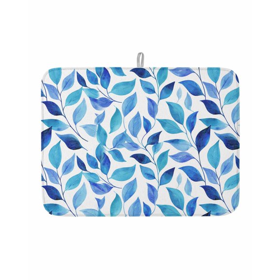 Dish Drying Mat for Kitchen Counter Blue Leaves Drying Pad Absorbent Drying Mats for Countertops Sinks Draining Racks Spring Leaf Plants Reversible Drainer Kitchen Accessories 18x24 Inch