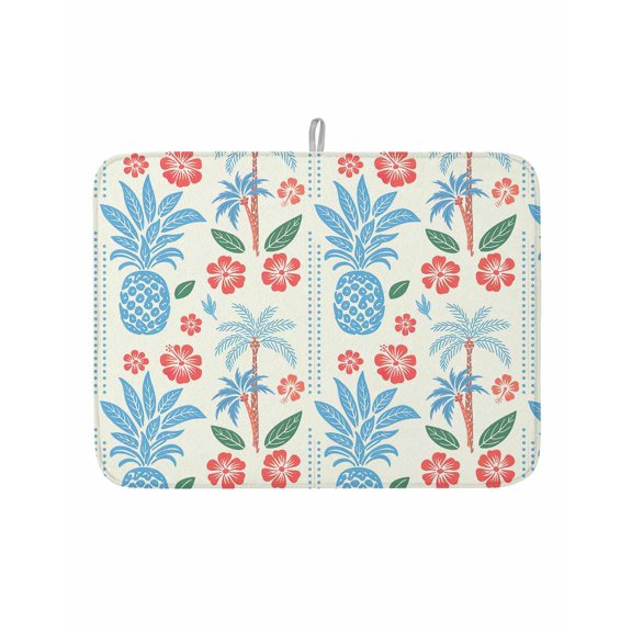 Dish Drying Mat for Kitchen Counter Blue Pineapple Drying Pad Absorbent Drying Mats for Countertops Sinks Draining Racks Floral Tropical Fruit Palm Tree Drainer Kitchen Accessories 18x24 Inch