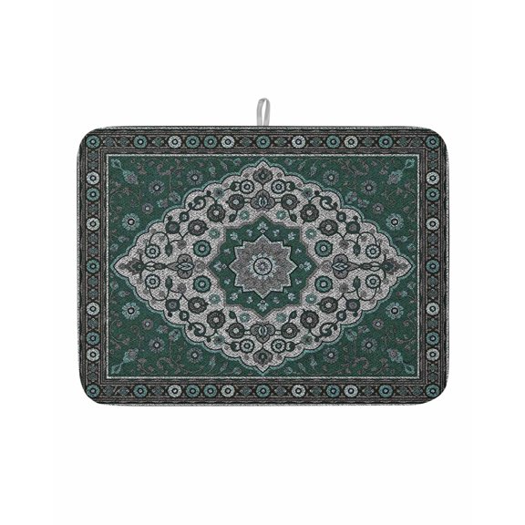 Dish Drying Mat for Kitchen Counter Boho Flower Drying Pad Absorbent Drying Mats for Countertops Sinks Draining Racks Dark Green Bohemia Geometric Tribal Drainer Kitchen Accessories 18x24 Inch