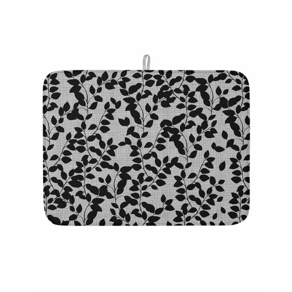 Dish Drying Mat for Kitchen Counter Branch Leaves Drying Pad Absorbent Drying Mats for Countertops Sinks Draining Racks Plant Black Reversible Drainer Kitchen Accessories 18x24 Inch