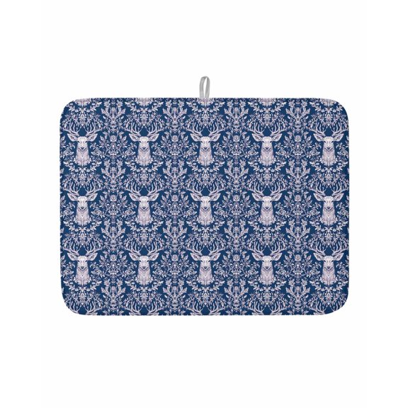 Dish Drying Mat for Kitchen Counter Branches Leaves Drying Pad Absorbent Drying Mats for Countertops Sinks Draining Racks Deer Head Reversible Drainer Kitchen Accessories 18x24 Inch