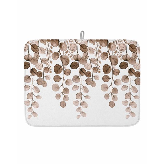 Dish Drying Mat for Kitchen Counter Brown Eucalyptus Leaf Drying Pad Absorbent Drying Mats for Countertops Sinks Draining Racks Leaves Branch Reversible Drainer Kitchen Accessories 18x24 Inch