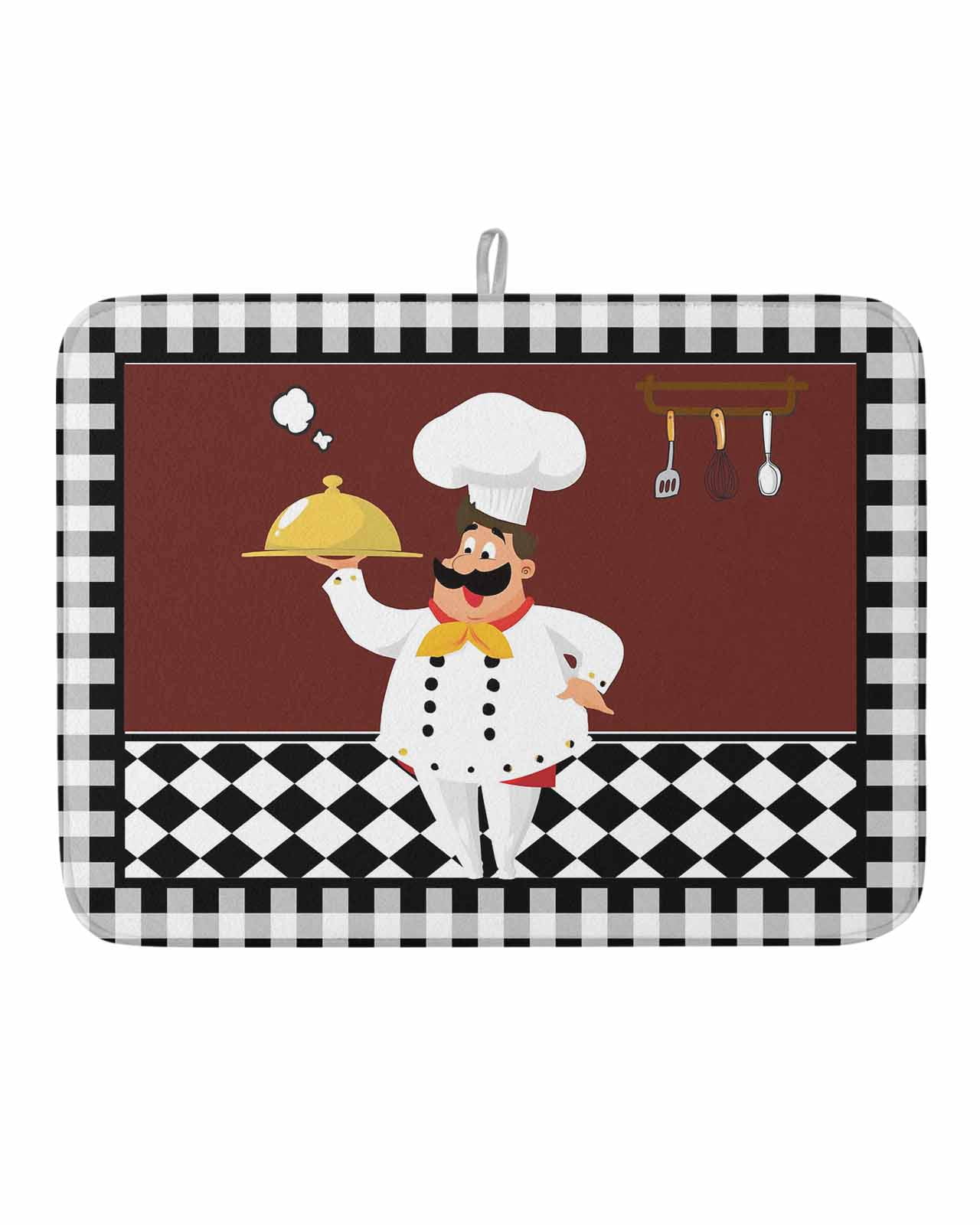 Dish Drying Mat for Kitchen Counter Cartoon Chef Drying Pad Absorbent ...
