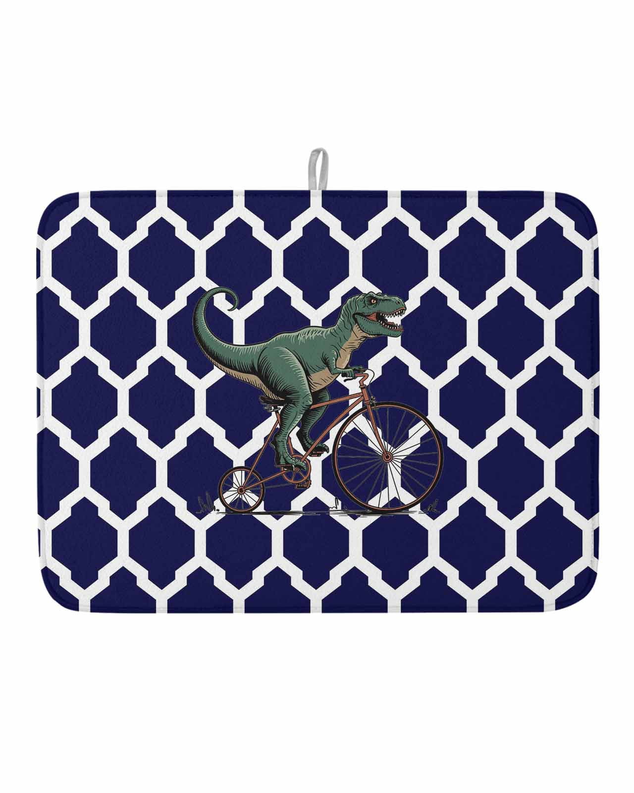 Dish Drying Mat for Kitchen Counter Cartoon Dinosaur Ride Bike Drying ...