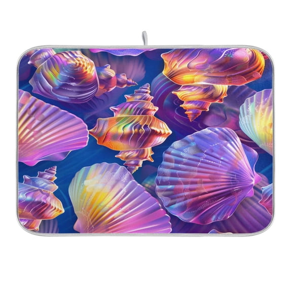 Dish Drying Mat Kitchen Counter Color Seashells Dishes Drainer Pad Absorbent Microfiber Reversible 16"x18"