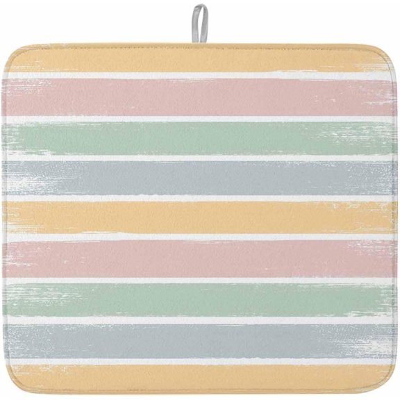 Dish Drying Mat for Kitchen Counter,Colorful Stripe Color Block Absorbent Microfiber Drainer Rack Pad Rainbow Quick Dry Mat for Sinks Dishes Utensils 16x18in,1 Pack