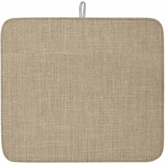 Dish Drying Mat for Kitchen Counter,Country Brown Linen Texture Absorbent Microfiber Drainer Rack Pad Farmhouse Pure Color Style Quick Dry Mat for Sinks Dishes Utensils 16x18in,1 Pack