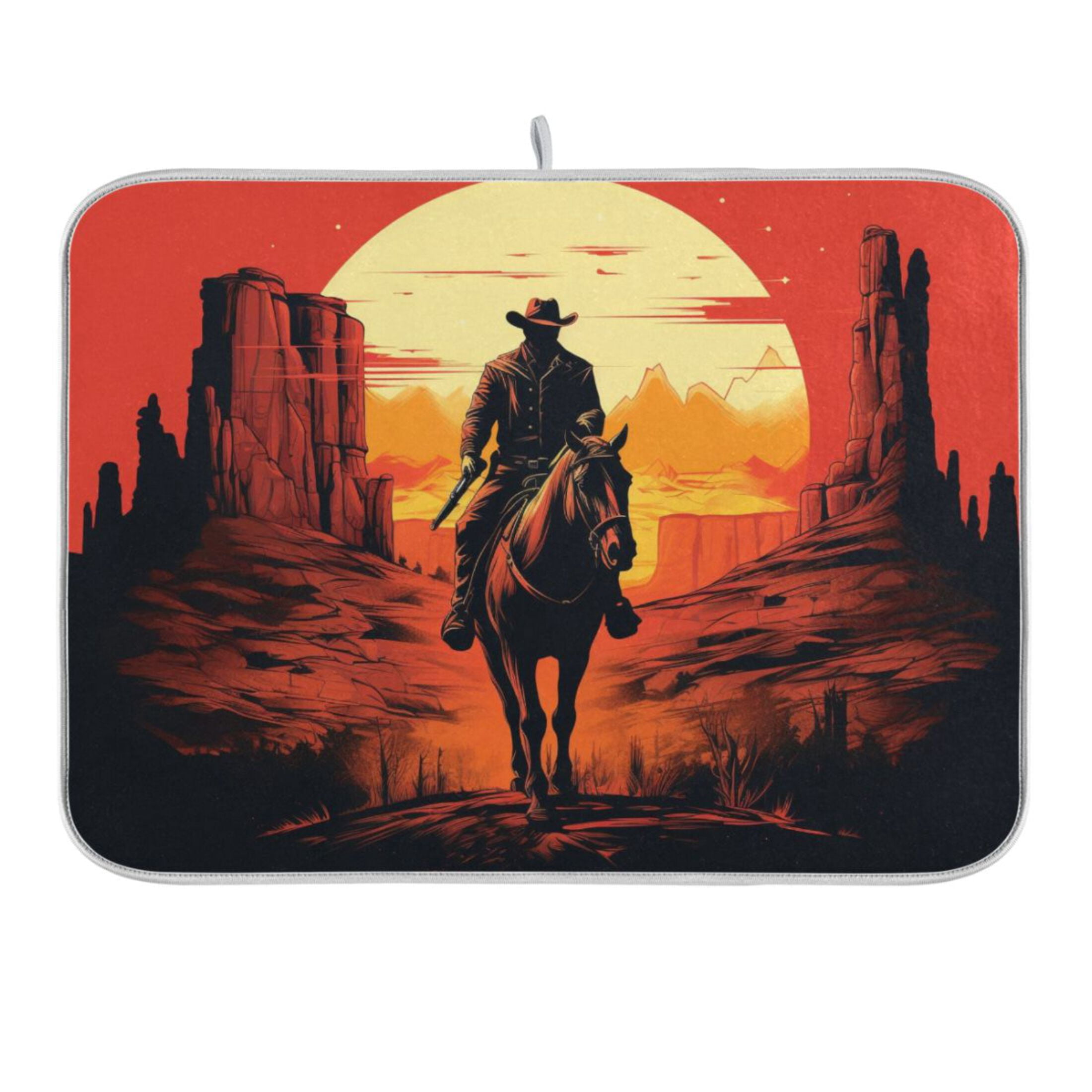 Dish Drying Mat Kitchen Counter Cowboy and Sunset Dishes Drainer Pad ...