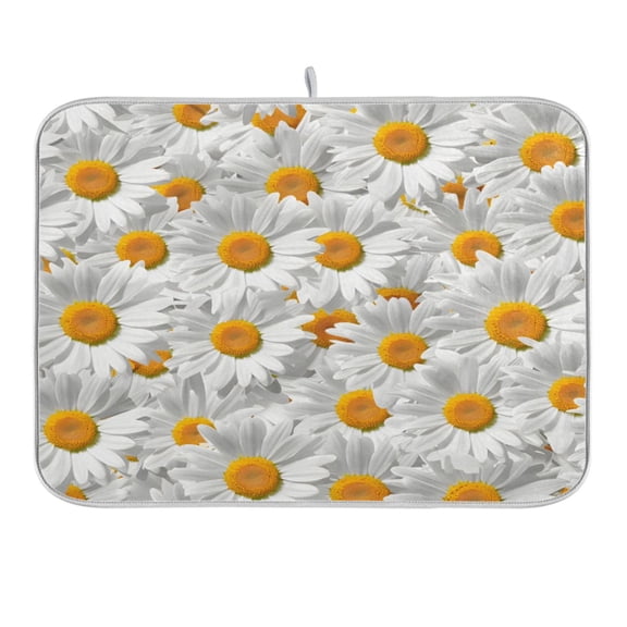 Dish Drying Mat Kitchen Counter Cute Little Daisies Dishes Drainer Pad Absorbent Microfiber Reversible 16"x18"
