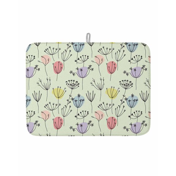 Dish Drying Mat for Kitchen Counter Dandelion Drying Pad Absorbent Drying Mats for Countertops Sinks Draining Racks Colorful Spring Flowers Green Reversible Drainer Kitchen Accessories 18x24 Inch