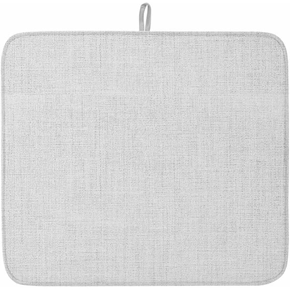 Dish Drying Mat for Kitchen Counter,Farmhouse Light Gray Flax Absorbent Microfiber Drainer Rack Pad Retro Linen Burlap Texture Quick Dry Mat for Sinks Dishes Utensils 16x18in,1 Pack