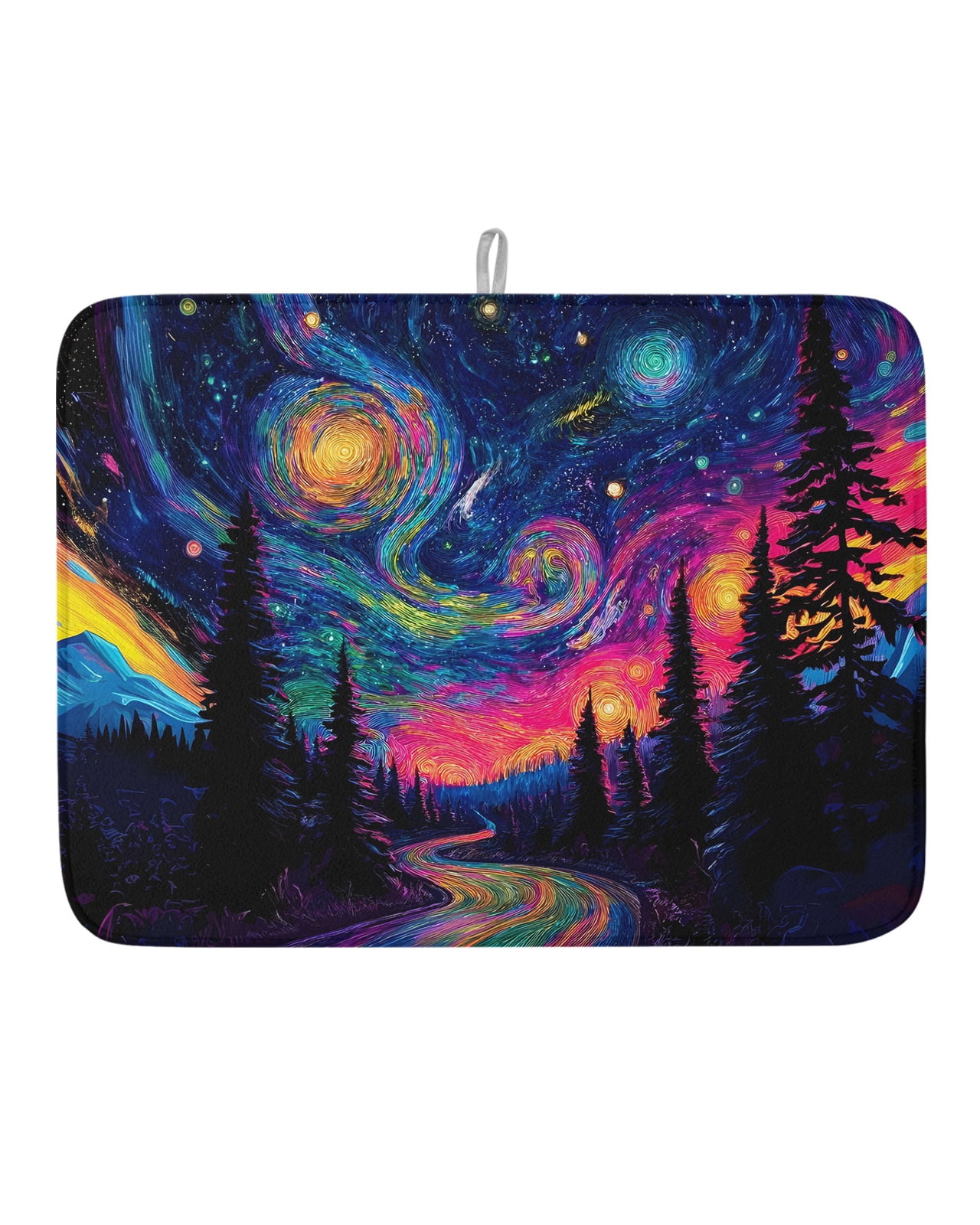 Dish Drying Mat for Kitchen Counter Forest Path Swirling Sky Drying Pad ...