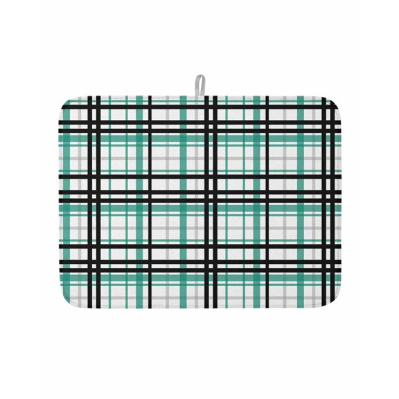 Dish Drying Mat for Kitchen Counter Green Buffalo Plaid Drying Pad Absorbent Drying Mats for Countertops Sinks Draining Racks Black Check Stripe Reversible Drainer Kitchen Accessories 18x24 Inch