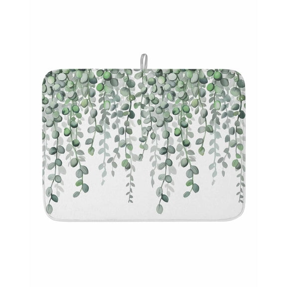 Dish Drying Mat for Kitchen Counter Green Eucalyptus Leaves Drying Pad Absorbent Drying Mats for Countertops Sinks Draining Racks Watercolor Branches Drainer Kitchen Accessories 18x24 Inch