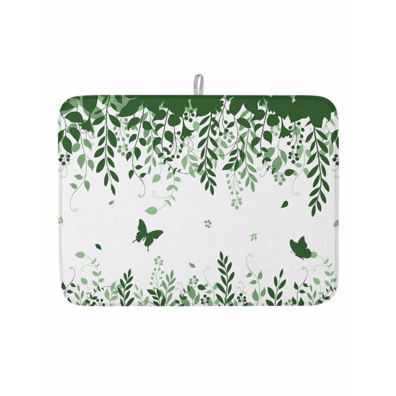 Dish Drying Mat for Kitchen Counter Green Leaves Branches Drying Pad Absorbent Drying Mats for Countertops Sinks Draining Racks Butterfly Leaf Reversible Drainer Kitchen Accessories 18x24 Inch