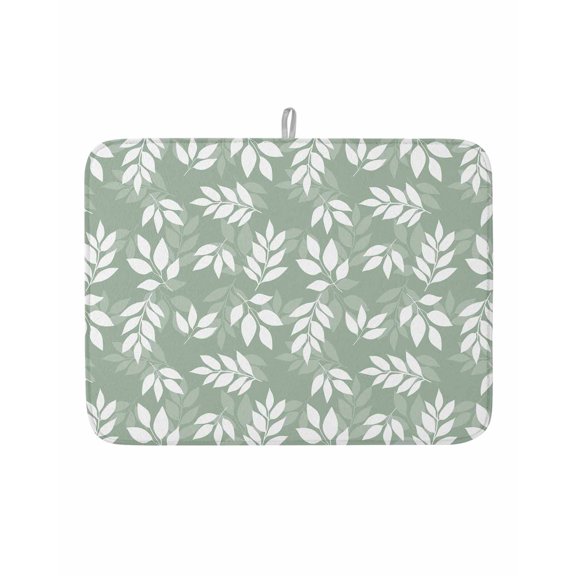 Dish Drying Mat for Kitchen Counter Green Leaves Drying Pad Absorbent Drying Mats for Countertops Sinks Draining Racks Spring Leaf Plant Reversible Drainer Kitchen Accessories 18x24 Inch