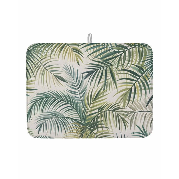 Dish Drying Mat for Kitchen Counter Green Palm Leaves Drying Pad Absorbent Drying Mats for Countertops Sinks Draining Racks Tropical Leaf Plant Reversible Drainer Kitchen Accessories 18x24 Inch