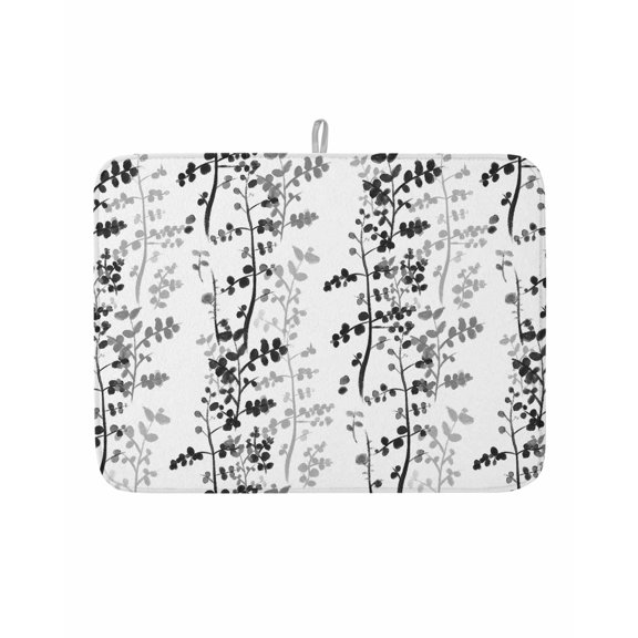 Dish Drying Mat for Kitchen Counter Grey Leaf Drying Pad Absorbent Drying Mats for Countertops Sinks Draining Racks Grey Leaves Branches Reversible Drainer Kitchen Accessories 18x24 Inch