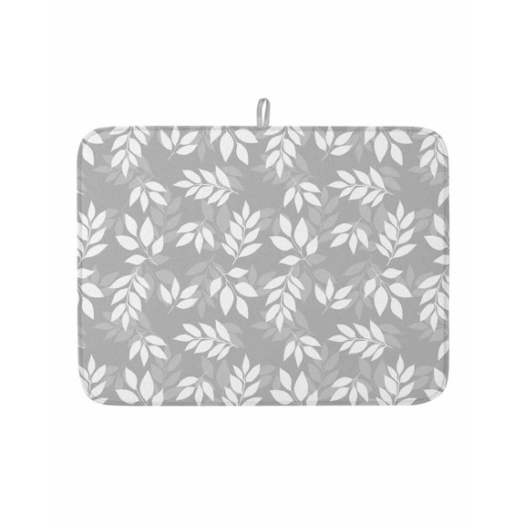 Dish Drying Mat for Kitchen Counter Grey Leaves Drying Pad Absorbent Drying Mats for Countertops Sinks Draining Racks Spring Leaf Plant Reversible Drainer Kitchen Accessories 18x24 Inch