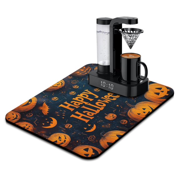 Dish Drying Mat for Kitchen Counter Happy Halloween Evil Pumpkin Bat Kitchen Drying Mat Absorbent Heat Resistant 18x24 Inch Dishes Plate Glass Dry Draining Pad for Halloween Decor Countertops