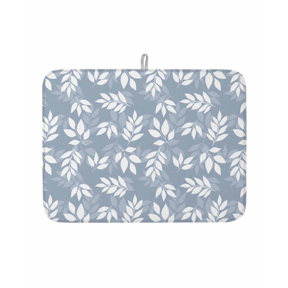 Dish Drying Mat for Kitchen Counter Haze Blue Leaves Drying Pad Absorbent Drying Mats for Countertops Sinks Draining Racks Spring Leaf Plant Reversible Drainer Kitchen Accessories 18x24 Inch