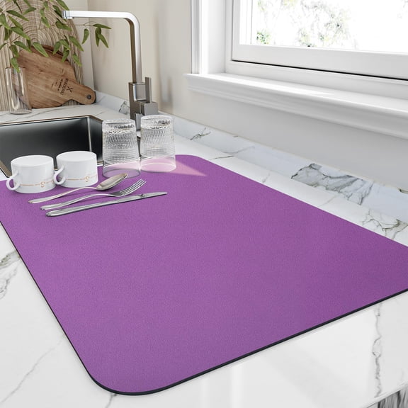 Dish Drying Mat for Kitchen Counter, Heat Resistant Drainer Mats with Non-slip Rubber Backed, Hide Stain Kitchen Super Absorbent Draining Mat, Easy to Clean Dish Rack Pad, Dark Grey 16"x20"