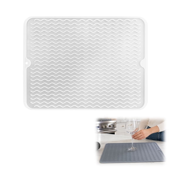 Dish Drying Mat, Kitchen Counter Heat Resistant Silicone Mat, Waterproof Under Sink Coffee Bar Accessories, Dining Stone Utensil Holder(11.9" x 5.9",Transparent)
