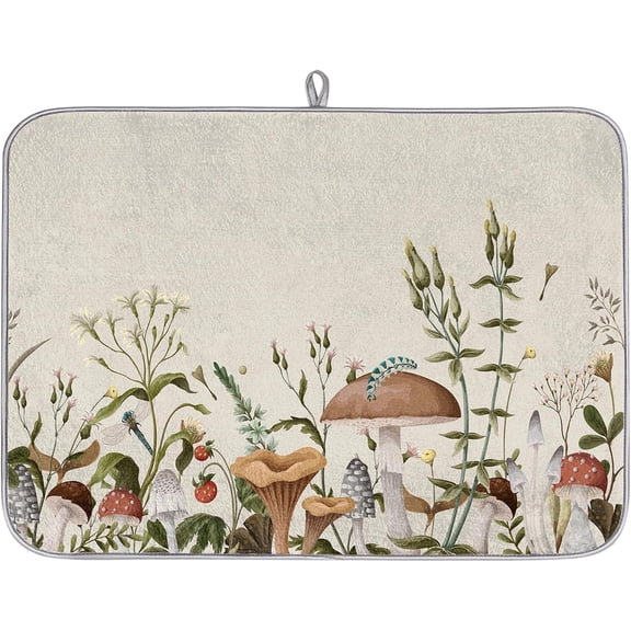 Dish Drying Mat for Kitchen Counter Kitchen Drying Mat Dish Rack Mat Dish Drainer Pad Microfiber Absorbent Washable Drying Pad for Countertop, Mushroom
