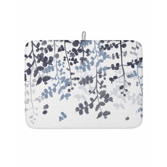 Dish Drying Mat for Kitchen Counter Lake Blue Leaves Drying Pad Absorbent Drying Mats for Countertops Sinks Draining Racks Farmhouses Leaf Branches Reversible Drainer Kitchen Accessories 18x24 Inch