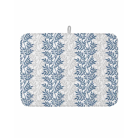 Dish Drying Mat for Kitchen Counter Leaf Tree Branch Drying Pad Absorbent Drying Mats for Countertops Sinks Draining Racks Blue Grey Leaves Reversible Drainer Kitchen Accessories 18x24 Inch