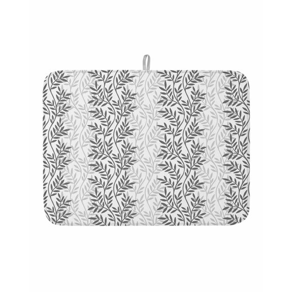 Dish Drying Mat for Kitchen Counter Leaf Tree Branch Drying Pad Absorbent Drying Mats for Countertops Sinks Draining Racks Ombre Grey Leaves Reversible Drainer Kitchen Accessories 18x24 Inch