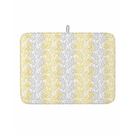 Dish Drying Mat for Kitchen Counter Leaf Tree Branch Drying Pad Absorbent Drying Mats for Countertops Sinks Draining Racks Yellow Grey Leaves Reversible Drainer Kitchen Accessories 18x24 Inch