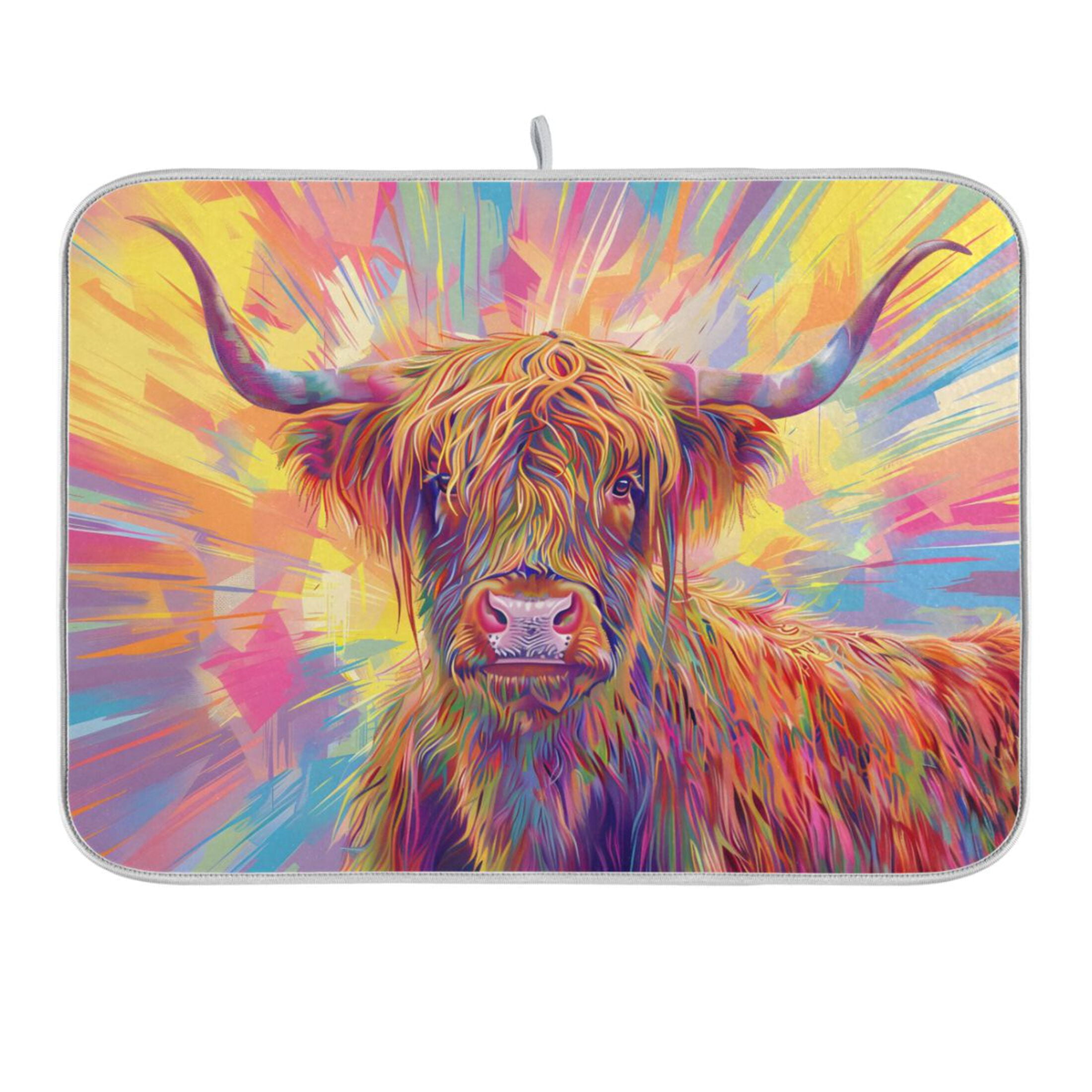 Dish Drying Mat Kitchen Counter Long Hair Highland Cow Cattle Dishes ...