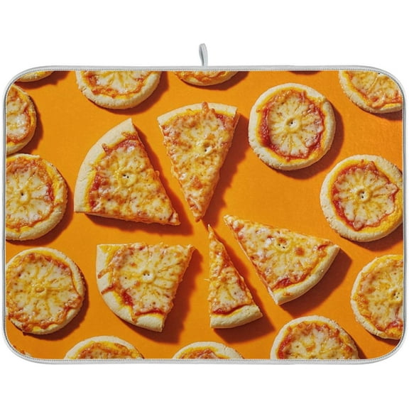 Dish Drying Mat Kitchen Counter Mat Dish Drying Pad Absorbent Microfiber Dish Drain Mat for Dishes Utensils Pots 16x18 Inches Orange Pizza