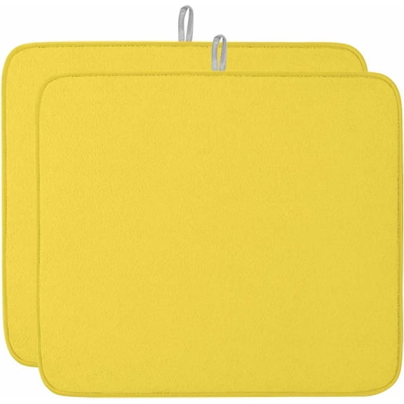Dish Drying Mat for Kitchen Counter,Minimalist Solid Pure Yellow Absorbent Microfiber Drainer Rack Pad Unadorned Single Color Art Quick Dry Mat for Sinks Dishes Utensils 16x18in,2 Pack