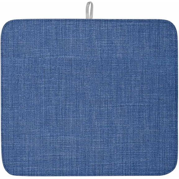 Dish Drying Mat for Kitchen Counter,Navy Blue Retro Linen Absorbent Microfiber Drainer Rack Pad Modern Minimalist Style Quick Dry Mat for Sinks Dishes Utensils 16x18in,1 Pack