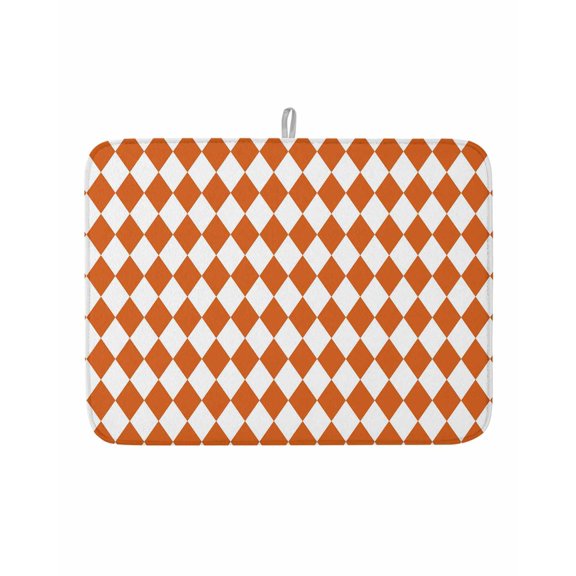 Dish Drying Mat for Kitchen Counter Orange Diamond Plaid Drying Pad Absorbent Drying Mats for Countertops Sinks Draining Racks White Geometric Check Reversible Drainer Kitchen Accessories 18x24 Inch