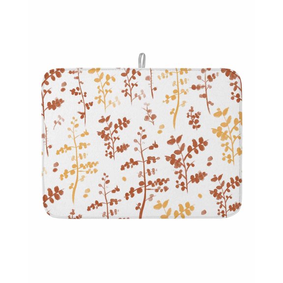 Dish Drying Mat for Kitchen Counter Orange Leaves Drying Pad Absorbent Drying Mats for Countertops Sinks Draining Racks Farmhouse Leaf Branches Plants Drainer Kitchen Accessories 18x24 Inch