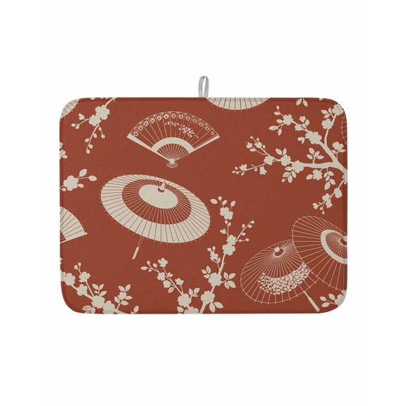 Dish Drying Mat for Kitchen Counter Paper Fan Drying Pad Absorbent Drying Mats for Countertops Sinks Draining Racks Cherry Blossom Branch Japanese Style Red Drainer Kitchen Accessories 18x24 Inch