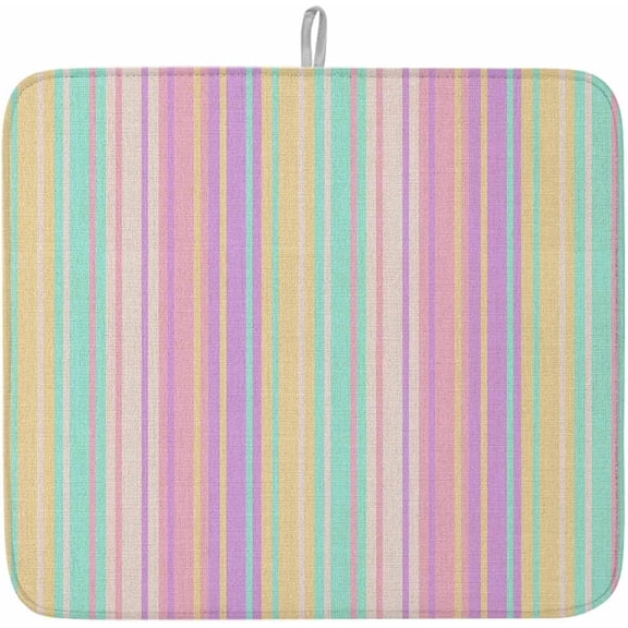 Dish Drying Mat for Kitchen Counter,Pastel Colors Vertically Striped Absorbent Microfiber Drainer Rack Pad Modern Vintage Linen Quick Dry Mat for Sinks Dishes Utensils 16x18in,1 Pack