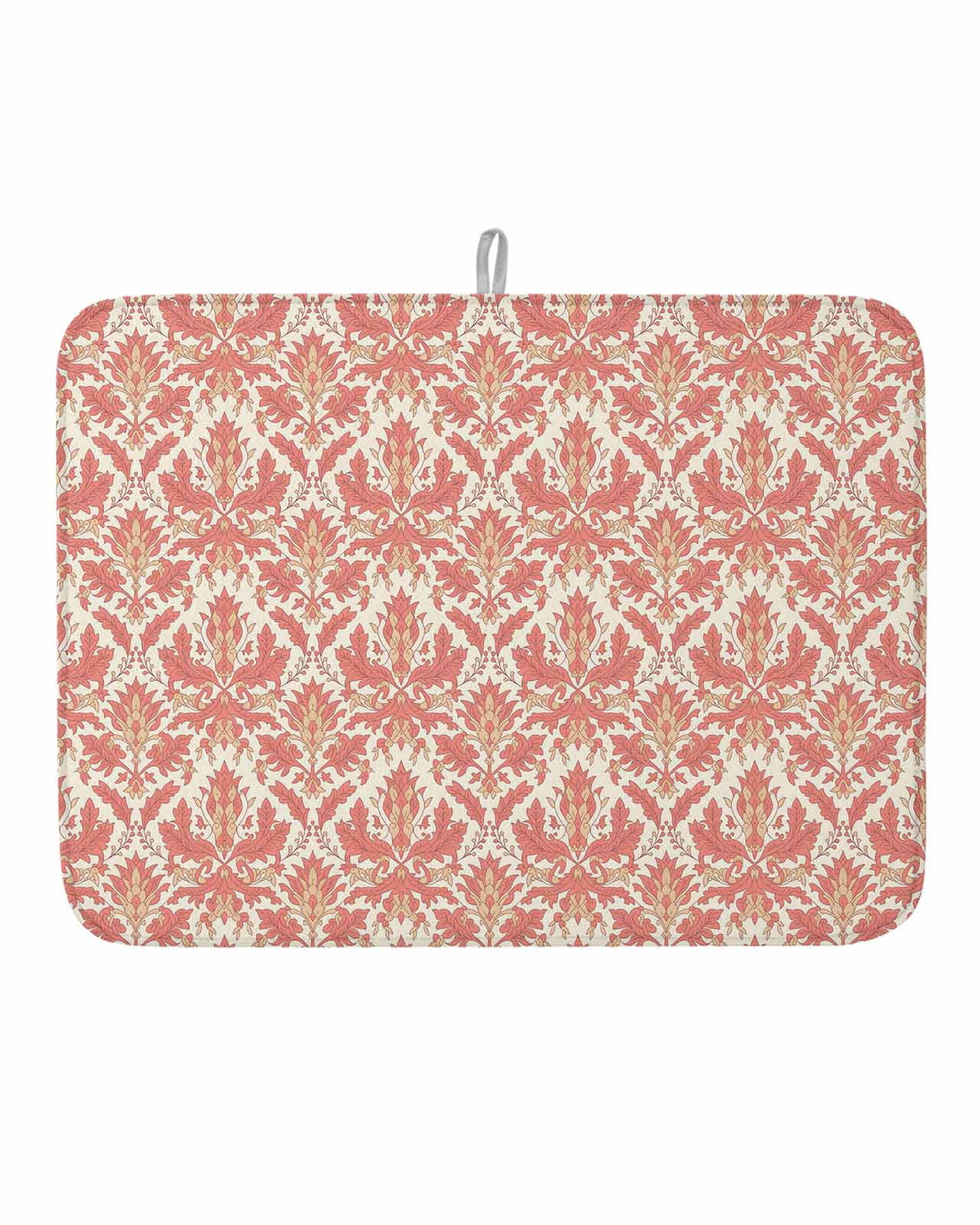 Drying Pad Pattern Dish Drying Mat for Kitchen Counter Pink Baroque Pattern Drying Pad ...