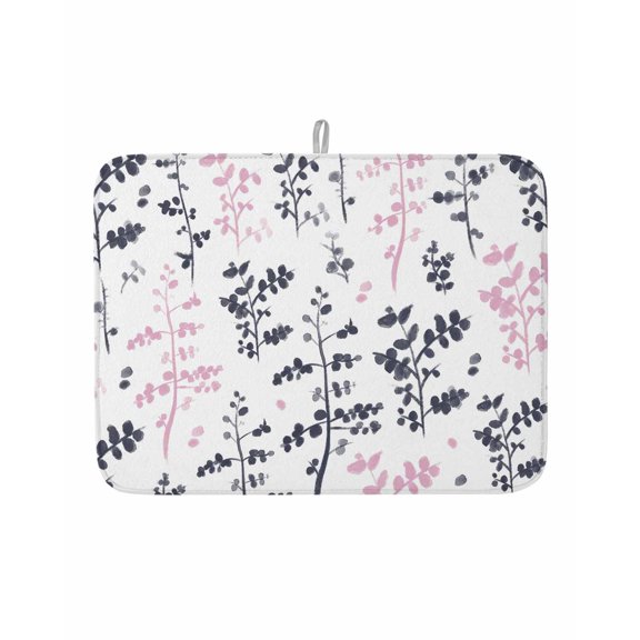 Dish Drying Mat for Kitchen Counter Pink Drying Pad Absorbent Drying Mats for Countertops Sinks Draining Racks Blue Leaf Branches Plants Reversible Drainer Kitchen Accessories 18x24 Inch