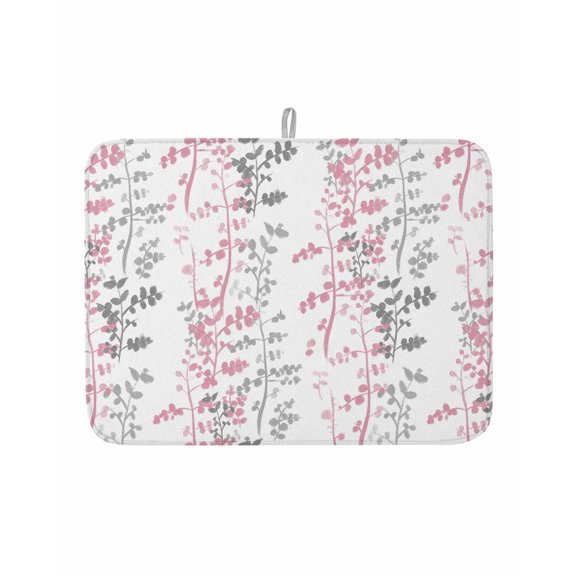 Dish Drying Mat for Kitchen Counter Pink Leaf Drying Pad Absorbent Drying Mats for Countertops Sinks Draining Racks Grey Leaves Branches Reversible Drainer Kitchen Accessories 18x24 Inch