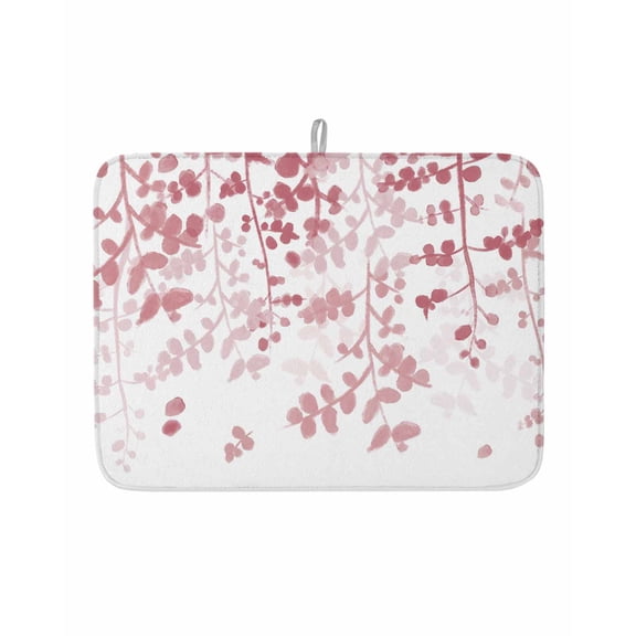 Dish Drying Mat for Kitchen Counter Pink Leaves Drying Pad Absorbent Drying Mats for Countertops Sinks Draining Racks Farmhouses Leaf Branches Reversible Drainer Kitchen Accessories 18x24 Inch