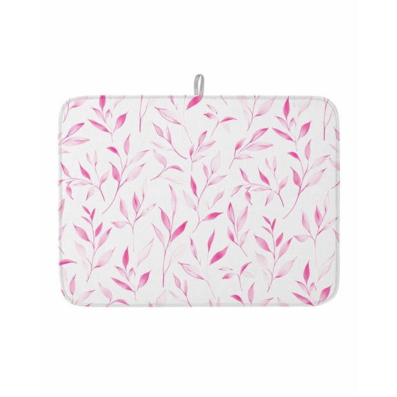 Dish Drying Mat for Kitchen Counter Pink Leaves Drying Pad Absorbent Drying Mats for Countertops Sinks Draining Racks Leaf Plant Nature Reversible Drainer Kitchen Accessories 18x24 Inch