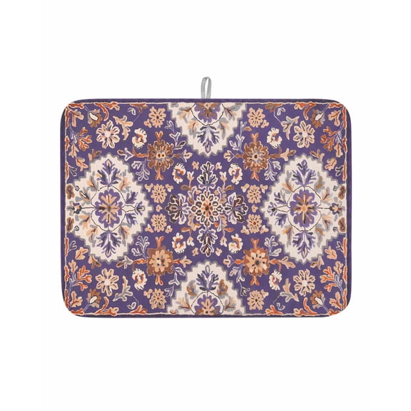 Dish Drying Mat for Kitchen Counter Purple Boho Flower Drying Pad Absorbent Drying Mats for Countertops Sinks Draining Racks Bohemian Tribe Style Reversible Drainer Kitchen Accessories 18x24 Inch