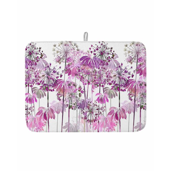 Dish Drying Mat for Kitchen Counter Purple Dandelion Drying Pad Absorbent Drying Mats for Countertops Sinks Draining Racks Spring Bloom Flowers Reversible Drainer Kitchen Accessories 18x24 Inch