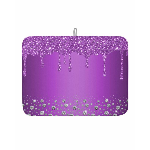 Dish Drying Mat for Kitchen Counter Purple Diamond Drying Pad Absorbent Drying Mats for Countertops Sinks Draining Racks Luxury Bling Water Drop Reversible Drainer Kitchen Accessories 18x24 Inch